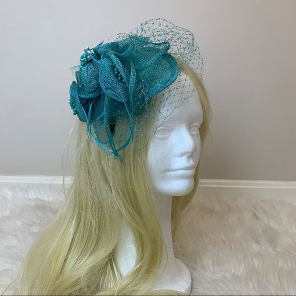 Beautiful turquoise fascinator headband for derby main image 4